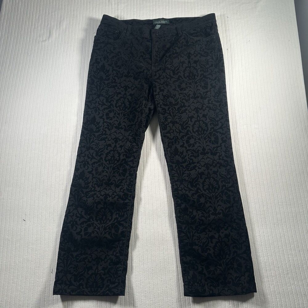 Women’s Lauren Jeans Co. Ralph Lauren Size 16 Black Damask Floral Pattern